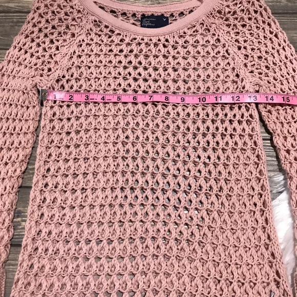 American Eagle | Open Knit 3/4 Sleeve Pink Sweater - Picture 5 of 6